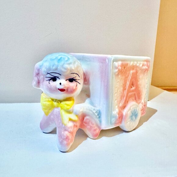Vintage 1960s Baby Lamb Ceramic Letter Block Planter - Picture 2 of 11